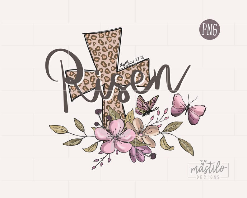 Leopard Easter Png, He Is Risen PNG, Easter Sublimation Png, Floral Easter Sublimation, Boho Easter Png, Trendy Png, Christian Shirt Designs image 1