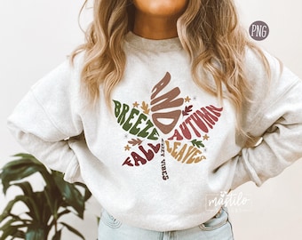 Fall Breeze and Autumn Leaves Png, Groovy Fall Png, Retro Fall Sublimation Designs, Retro Fall Png, Autumn PNG, Fall Leaves Screen Print Png