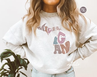 Michigan Png, Michigan State png, Michigan Word Png, Michigan Clipart, Sublimation designs, Michigan Sublimation Design, Groovy Michigan Png