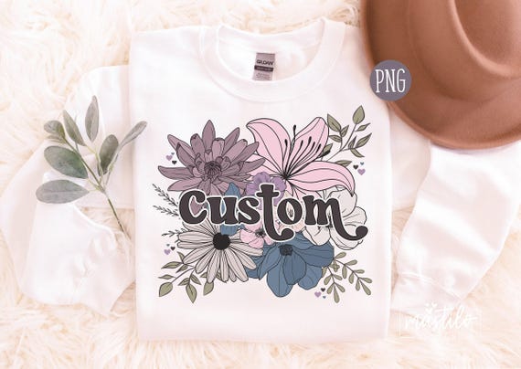 Custom Name Floral Bouquet PNG, Custom Floral Sublimation, Trendy Boho Png, Trendy Png, Boho Sublimations, Wild Flowers Bouquet, Custom Word