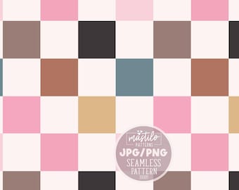 Summer Checkered Seamless Pattern, Retro Seamless Design, Trendy Checker Pattern, Trendy Checkerboard Design, Fabric Pattern, Wallpaper