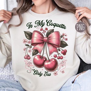 In My Coquette PNG Girly tijdperk Cherry Bow sublimatie ontwerp voor shirts retro roze esthetische afbeelding schattig vrouwelijk afdrukbare clipart