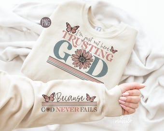 Estoy aquí confiando en Dios Png, Dios Png, Diseño de camiseta de manga Png, Jesús retro Png, Descargas de diseños de sublimación de Dios, Versículo bíblico Png