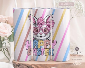 Elegancki, 20-uncjowy, cienki papier do pakowania na kubki z motywem króliczka wielkanocnego w formacie PNG | Sublimacja z pastelowym wzorem króliczka | Wesołego Wielkanocnego Papieru do pakowania na kubki | Wiosenny prezent