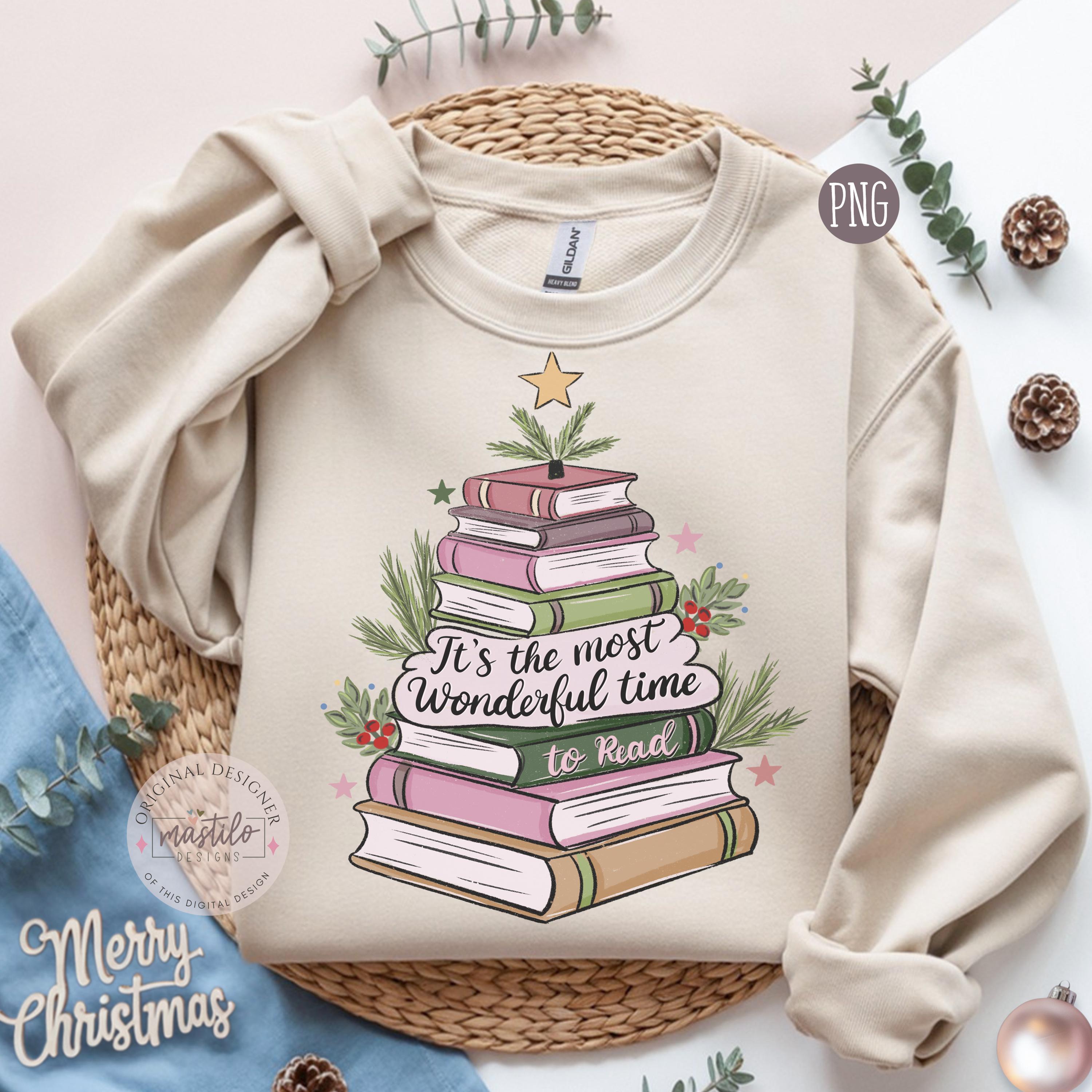 Christmas Book Stack PNG | Holiday Reading Book Tree | Cozy Book Lover ...