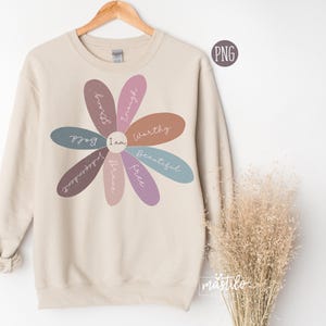 Positive Png, Happiness Daisy Png, Positive Png Sublimation, Daily Affirmations, Daisy Flower Png, Screen Print Design, DTF Png Design Boho image 3