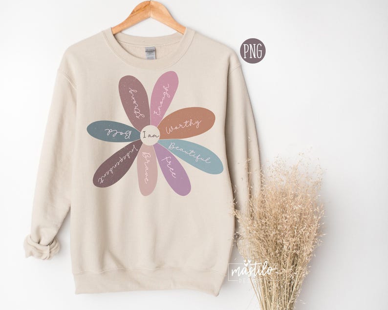 Positive Png, Happiness Daisy Png, Positive Png Sublimation, Daily Affirmations, Daisy Flower Png, Screen Print Design, DTF Png Design Boho image 3