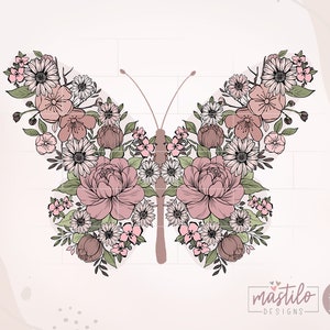 Boho Floral Butterfly Png, Butterfly Png, Boho Shirt Designs, Wild Flowers Sublimation Designs, Floral Boho Png, Boho png designs Hand Drawn