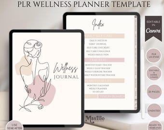 PLR Wellness Self Care Digital Planner Editable Canva Template, PLR Digital products, Resell Planner, Plr templates, Canva planner templates
