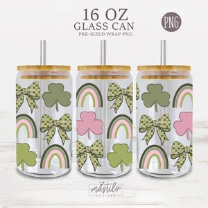 St Patrick&#39;s Day Glass Cup Png Wrap, St Patrick&#39;s Day Glass Can Wrap, 16oz Glass Can Wrap Design, St Patricks Sublimation Design, Shamrock