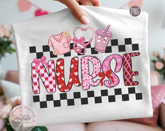 Valentine Nurse PNG | Urocza Pielęgniarka Kokietka Serca Clipart | Projekt Koszulki Pielęgniarki | Sublimacja Walentynkowa