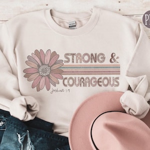 Strong And Courageous Png, Retro Christian Png, God PNG, Christian Shirt Designs, Bible Verse Png, Christian Png, Retro Png, Joshua 1:9