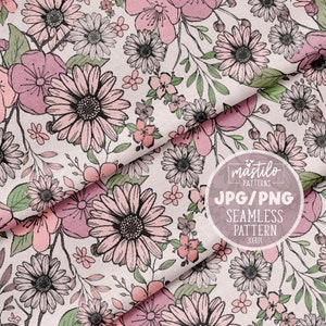 Boho Flowers Seamless Pattern, Boho Floral Pattern Design, Boho Seamless Repeat Pattern, Sublimation Pattern Png, Hand Drawn, Wild Flowers