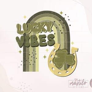 Lucky Vibes PNG, St Patrick's Boho PNG, Boho Rainbow PNG, Sublimacja Świętego Patryka, Shamrock PNG, Horseshoe PNG, Irlandzki wzór sublimacji zdjęcie 2