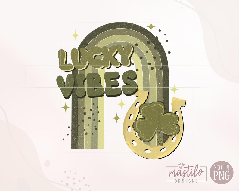 Lucky Vibes PNG, St Patrick's Boho PNG, Boho Rainbow PNG, Sublimacja Świętego Patryka, Shamrock PNG, Horseshoe PNG, Irlandzki wzór sublimacji zdjęcie 2