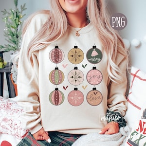 Ornements PNG, conception numérique de sublimation de Noël, Noël bohème png, Noël bohème, conceptions de sublimation de Noël, chemise de Noël Png