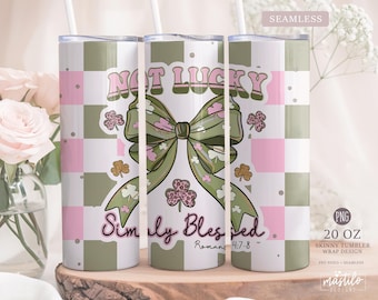 Papier do pakowania na kubek Coquette z kokardą na dzień św. Patryka, 20 uncji, Nieszczęśliwy, po prostu Błogosławiony Rzymianin 4:7-8, 20 uncji, werset biblijny png, Jezus, Dzień św. Patryka