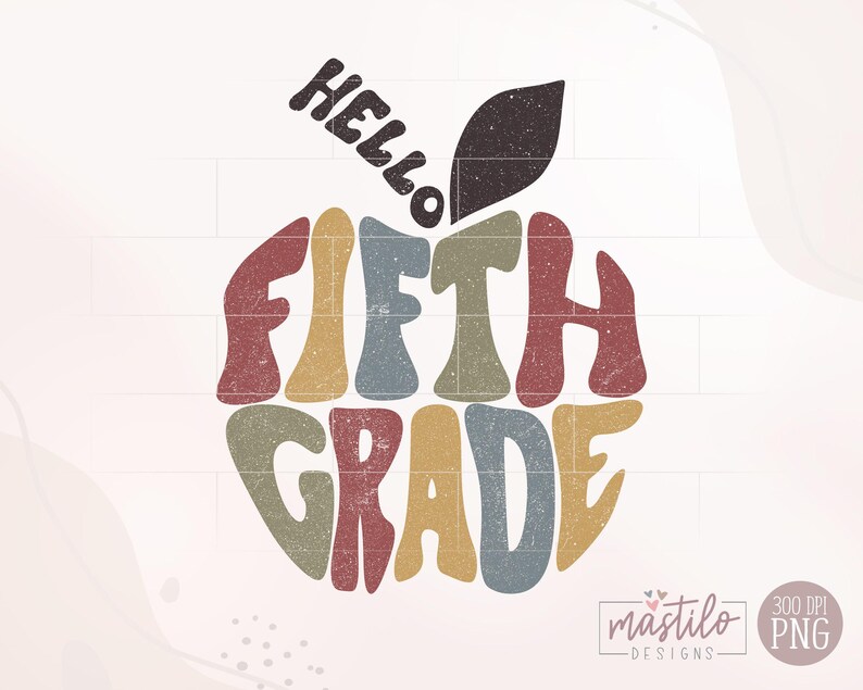 Hello Fifth Grade T-shirt Sublimation Png, Retro School Png, Back to School Sublimation Designs, Back to School Png, First day of School Png image 2