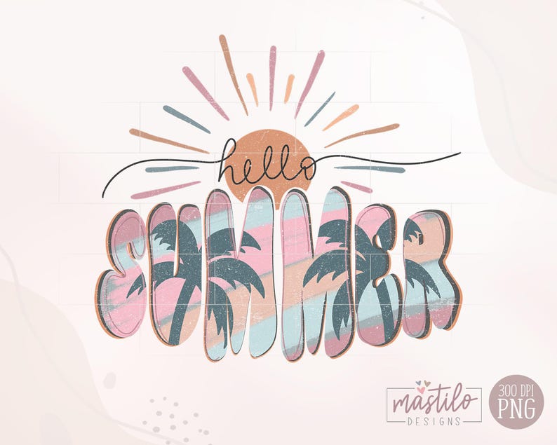 Hello Summer png, Hello Summer Sublimation downloads, Retro png designs, Retro Sublimation, Summer png, Hippie PNG, Boho PNG, Distressed Png image 2