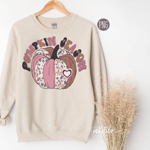 Pumpkin Season Png, Fall Sublimation Digital Design Download, Pumpkin Png, Fall Leaves png, boho pumpkin png, fall girl png designs, Retro image 3