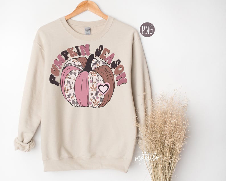 Pumpkin Season Png, Fall Sublimation Digital Design Download, Pumpkin Png, Fall Leaves png, boho pumpkin png, fall girl png designs, Retro image 3