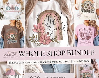 Pakiet wzorów sublimacji PNG dla całego sklepu, grafiki na koszulki boho, cliparty retro w stylu vintage, odzież estetyczna, retro PNG, wzory na koszulki