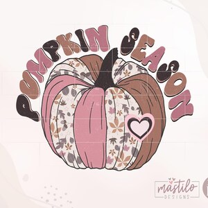 Pumpkin Season Png, Fall Sublimation Digital Design Download, Pumpkin Png, Fall Leaves png, boho pumpkin png, fall girl png designs, Retro image 1