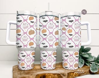 Halloween Coquette Tumbler Wrap PNG, Ghost, Pumpkin, Bats (Digital Download)