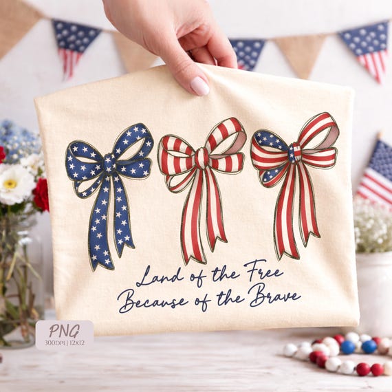 Patriotic Coquette Bow PNG Design | USA Flag Ribbon Aesthetic | 4th of July Sublimation Print | Girly America PNG