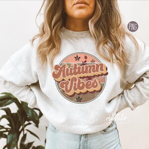 Autumn Vibes Retro Png, Fall Retro Screen Print Designs, Retro Fall Png, Autumn PNG, Fall Png Designs, Hippie Boho Retro Autumn Tshirt DTF image 3