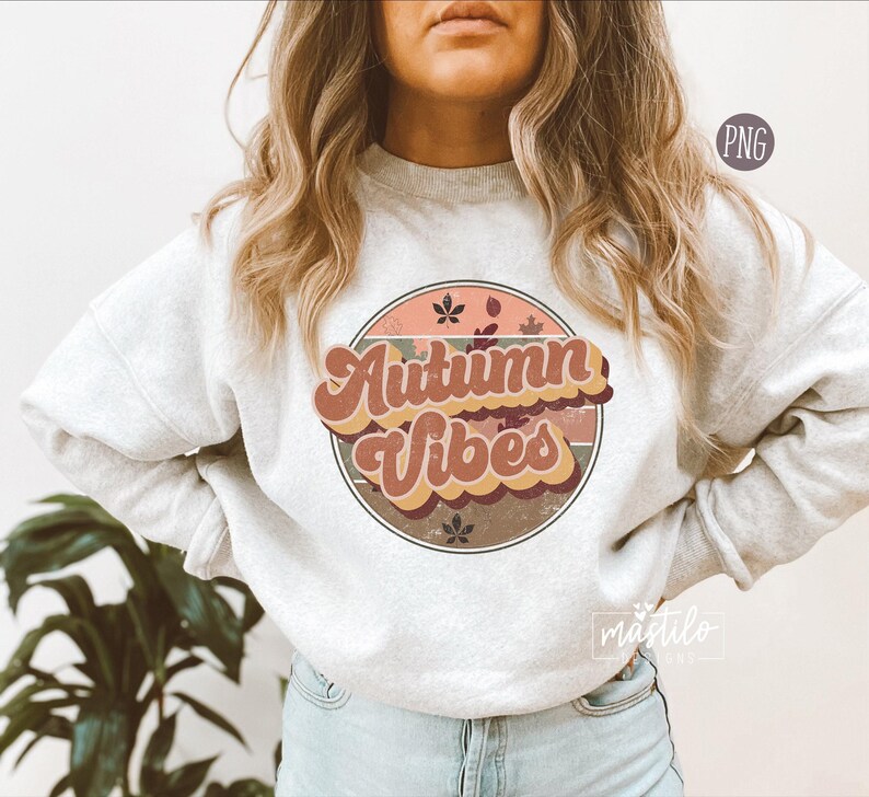 Autumn Vibes Retro Png, Fall Retro Screen Print Designs, Retro Fall Png, Autumn PNG, Fall Png Designs, Hippie Boho Retro Autumn Tshirt DTF image 3