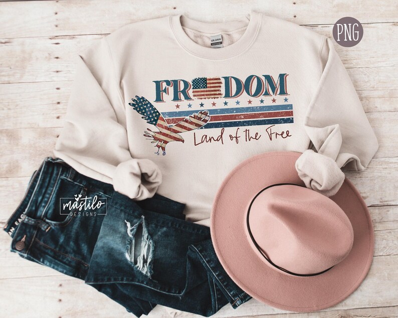 Land of the Free Png, Freedom PNG, Retro America PNG, 4th Of July PNG, 4th Of July Sublimation Design, America Png, Patriotic Png, Grunge image 2