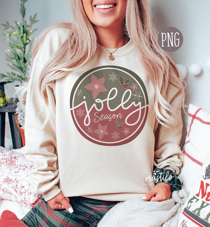 Diseños de sublimación navideña, Jolly Season Png, Merry Christmas Png, Navidad retro, Camiseta navideña Png, Diseño de transferencia DTF navideña imagen 3
