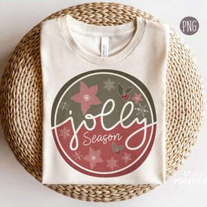 Diseños de sublimación navideña, Jolly Season Png, Merry Christmas Png, Navidad retro, Camiseta navideña Png, Diseño de transferencia DTF navideña imagen 1