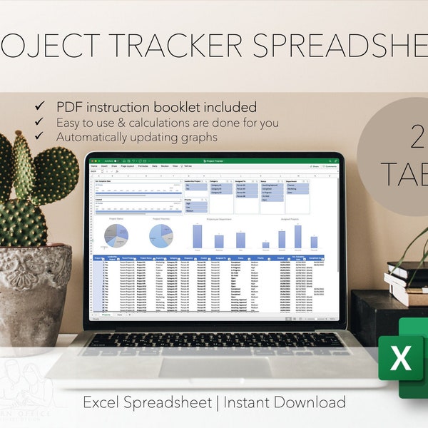 PROJECT TRACKER SPREADSHEET | Project Manager Excel Template for Microsoft Office 365 by Modern Office