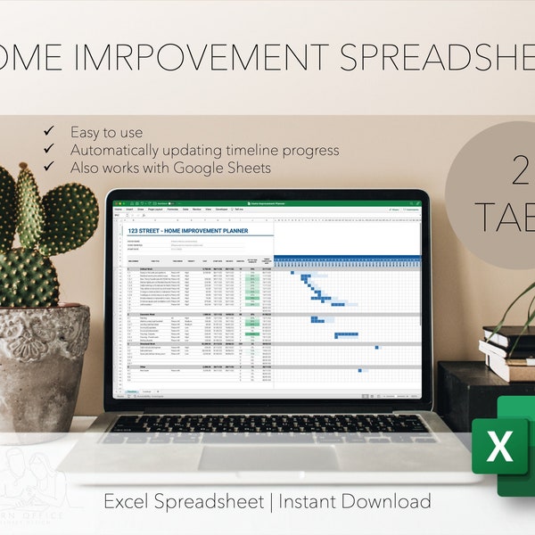 HOME IMPROVEMENT SPREADSHEET | House Planning Manager Excel Template for Microsoft Office 365 by Modern Office