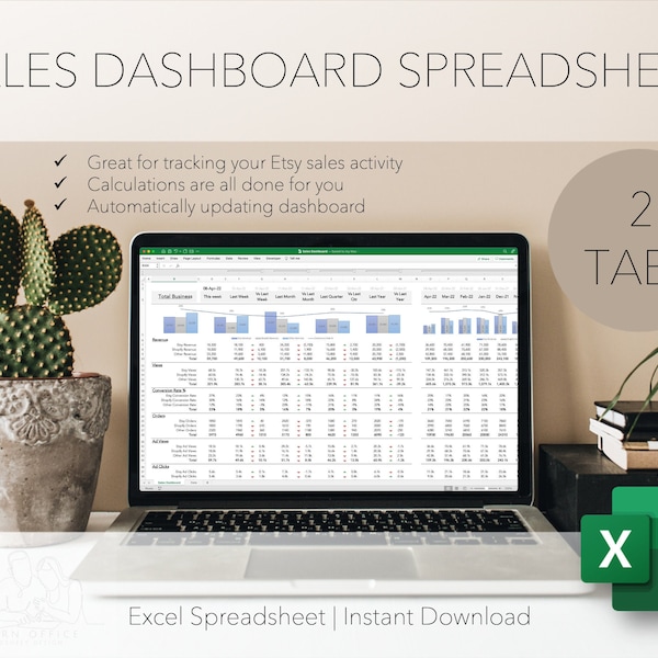 SALES DASHBOARD SPREADSHEET | Etsy Sales Tracker Excel Template for Microsoft Office 365 by Modern Office