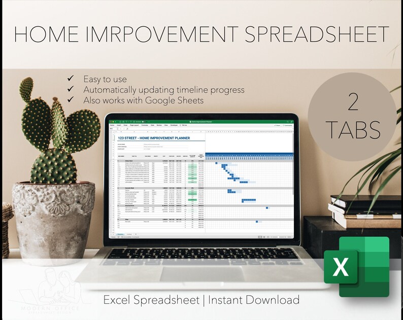 HOME IMPROVEMENT SPREADSHEET | House Planning Manager Excel Template ...