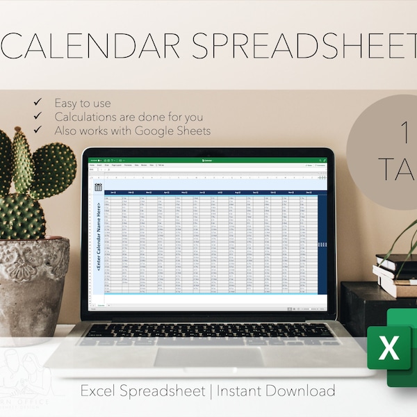 CALENDAR SPREADSHEET | Calendar Planner Excel Template for Microsoft Office 365 by Modern Office