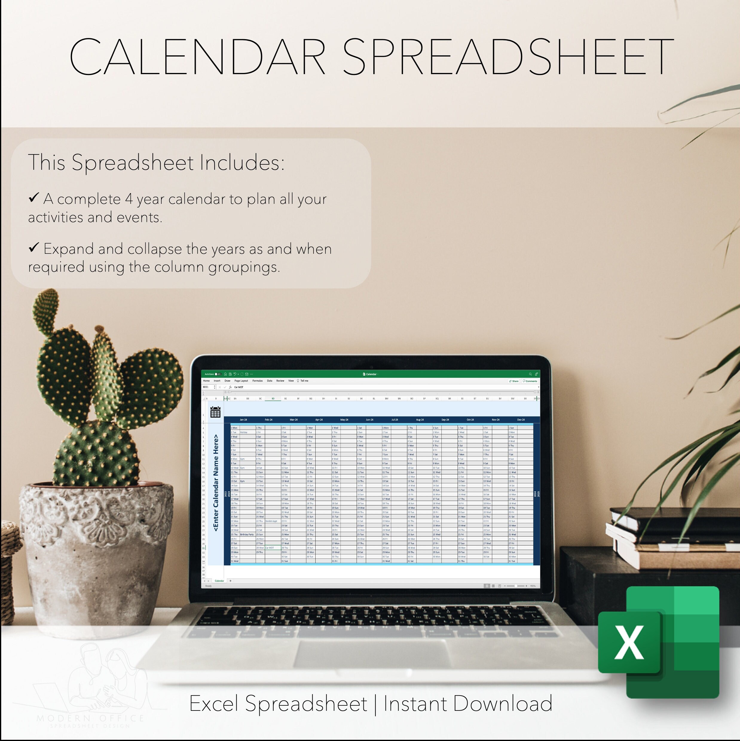 CALENDAR SPREADSHEET Calendar Planner Excel Template for Microsoft