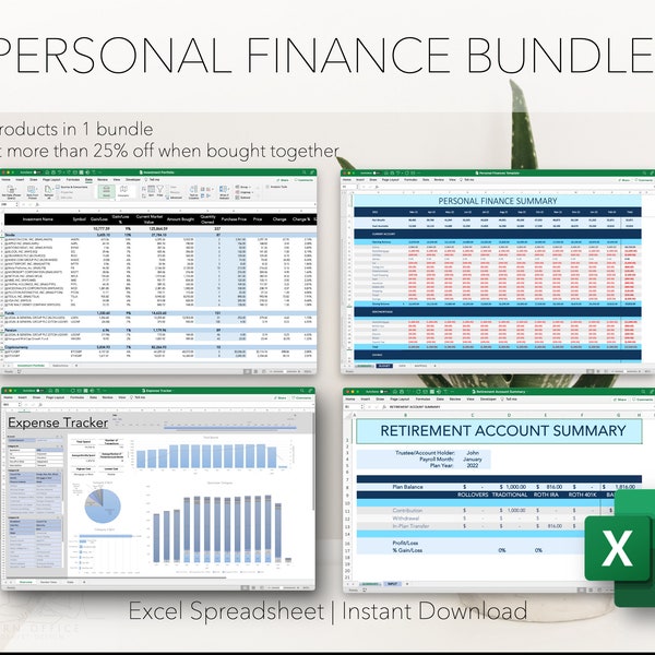 PERSONAL FINANCE BUNDLE | Excel Template, Excel Budget, Retirement Planner | Instant Download for Microsoft Office 365