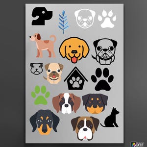Transferencia DTF de perro lindo: hojas personalizables A4 y A3