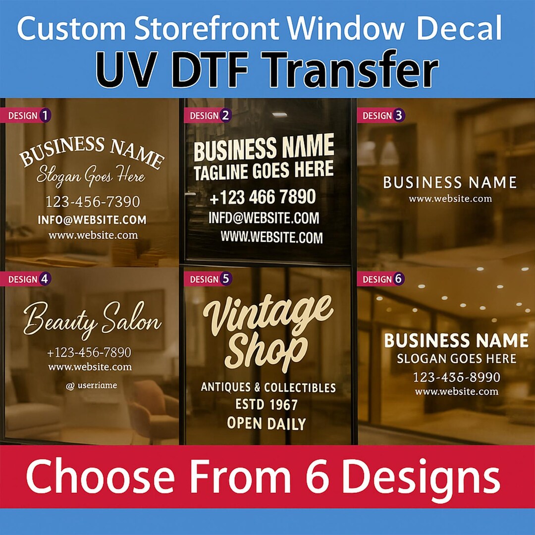 Custom Storefront Window Decal – Personalized Business Info UV DTF ...