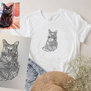 Personalized Cat Drawing DTF Transfer | Heat transfer ready to press | Custom Pet Art Print- Ready to Press