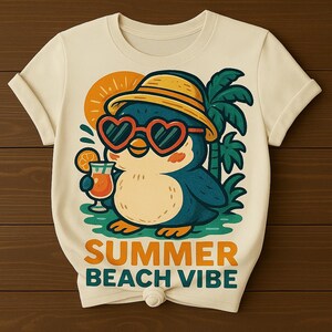 Letnia plaża Vibe Penguin PNG | Uroczy letni projekt sublimacji | Tropikalne wakacje Clipart | Natychmiastowe pobranie