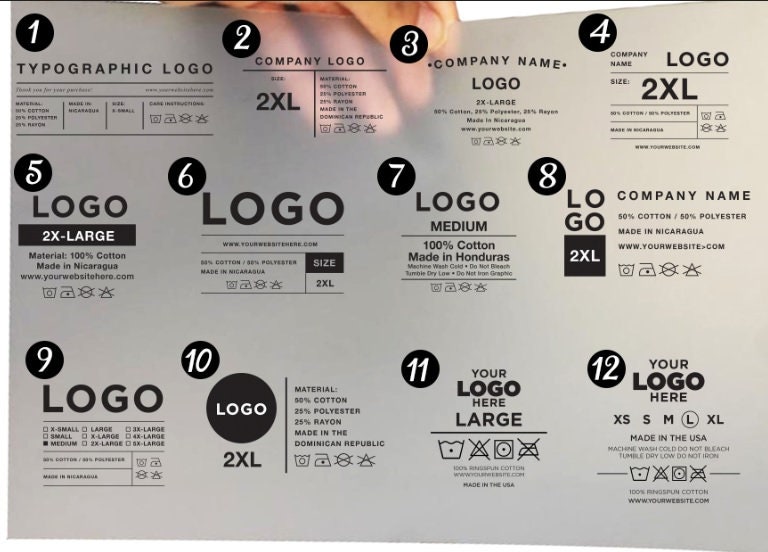 1000pcs. 12 Style Custom Heat Transfer Labels and Ironon Tags for T