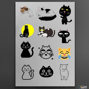 Transferencia DTF de gato adorable: hojas personalizables A4 y A3