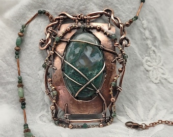 Stone Wind Canyonlands Natural stone copper pendant necklace w/ crazy lace agate on antique copper chain wabi-sabi pendant Boho necklace
