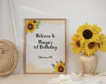 Bee 1st Birthday Welcome Sign: Editable Party Decor (Digital Download)
