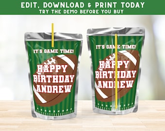 Football Juice Label - Football Party Favor - Printable Birthday Juice Label - Custom Juice Pouch Wrapper - Football Party Decor - PEFO2